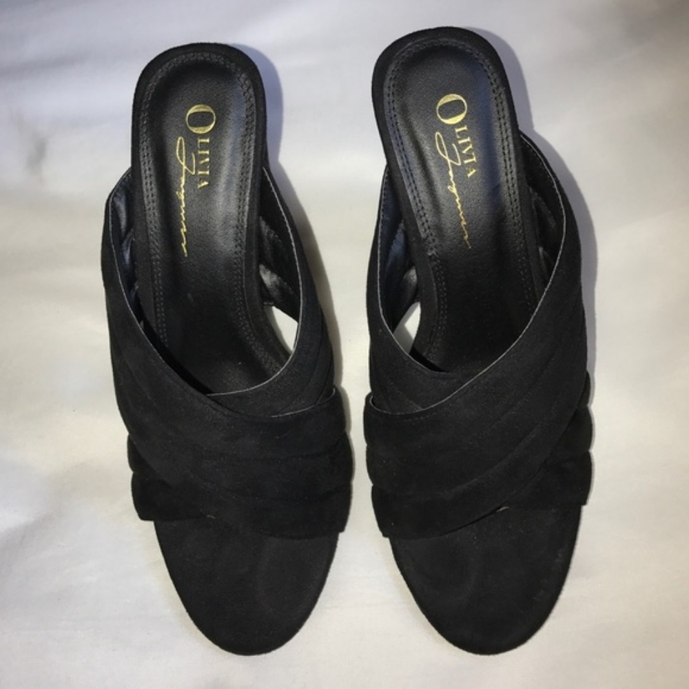 Olivia Black open toe heeled mules sz. 8